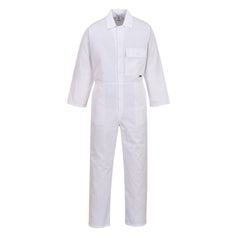 White Portwest Standard Coverall. Coverall has middle fasten, Side pockets and chest pocket.