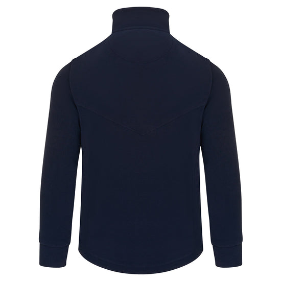 Back of Orn Workwear Albatross Fleece in navy with full zip fasten.