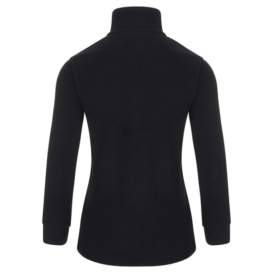 Back of Orn Workwear Ladies Albatross Fleece in black with full zip fasten.