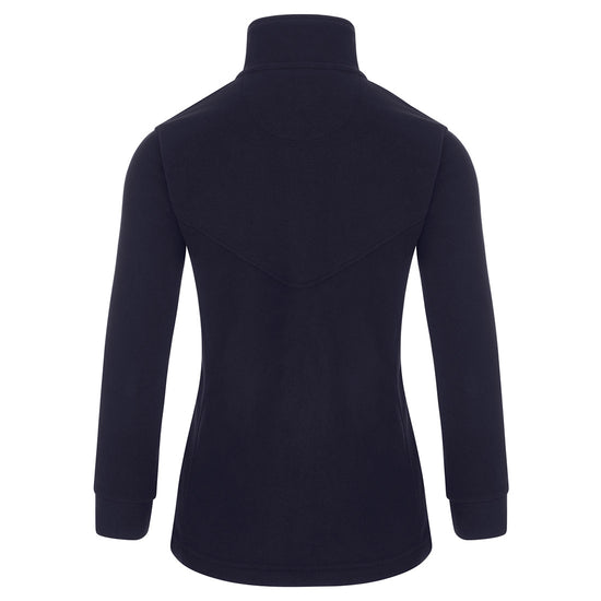 Back of Orn Workwear Ladies Albatross Fleece in navy with full zip fasten.