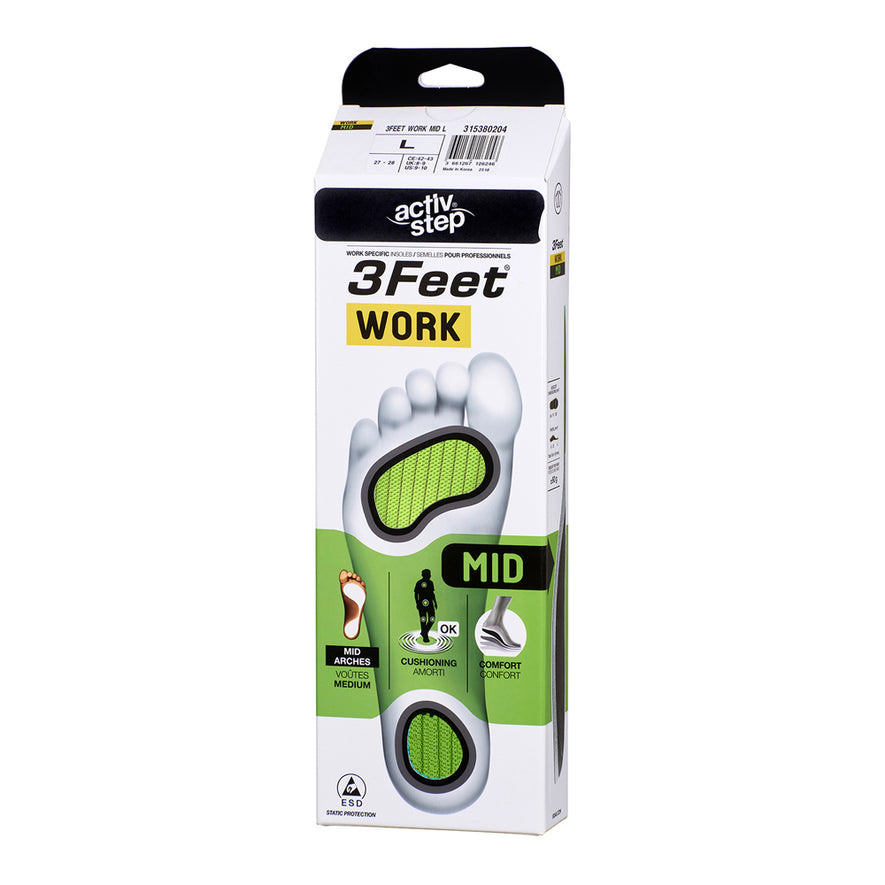 Retail box for mid arch support footbeds in white and green box.
