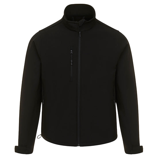Orn Workwear Tern Softshell in black with full zip fasten and right chest pocket.