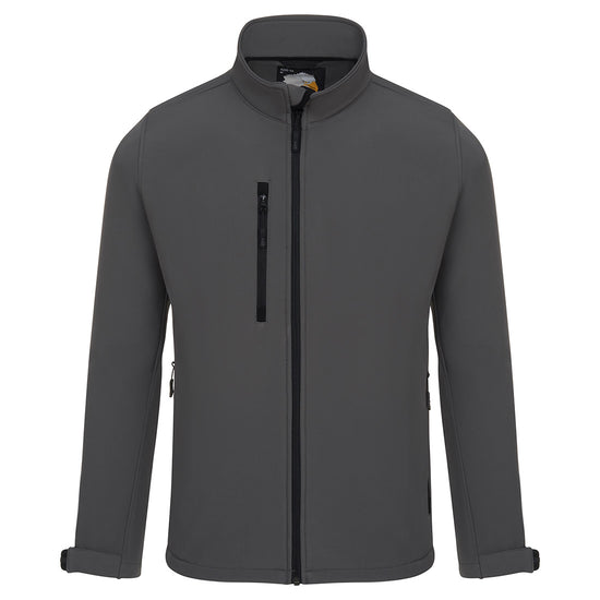 Orn Workwear Tern Softshell in graphite grey with full zip fasten and right chest pocket.
