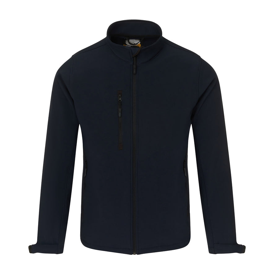 Orn Workwear Tern Softshell in navy with full zip fasten and right chest pocket.