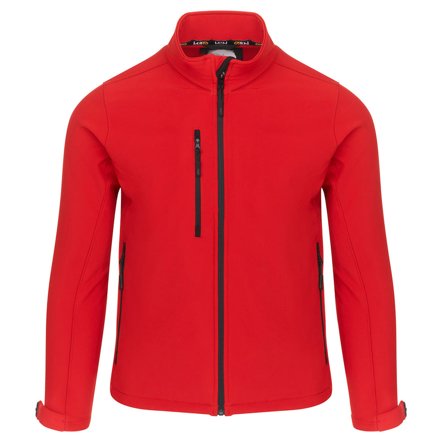 Orn Workwear Tern Softshell in red with full zip fasten and right chest pocket.