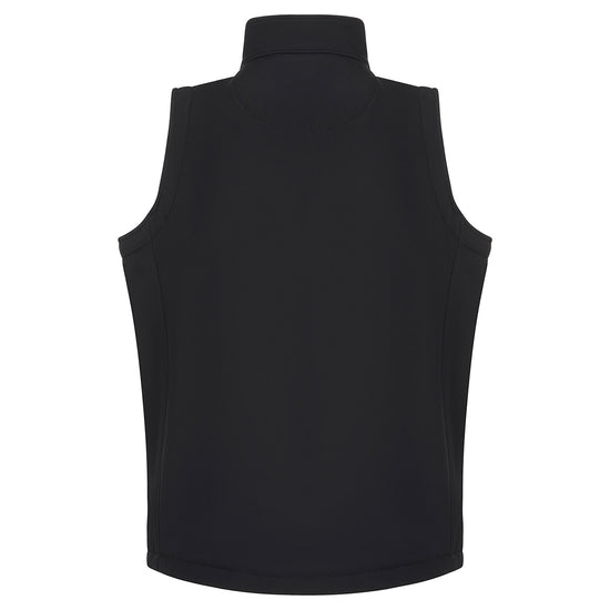 Back of Orn Workwear ORN Lapwing Softshell Gilet in black with elasticated toggle on bottom.