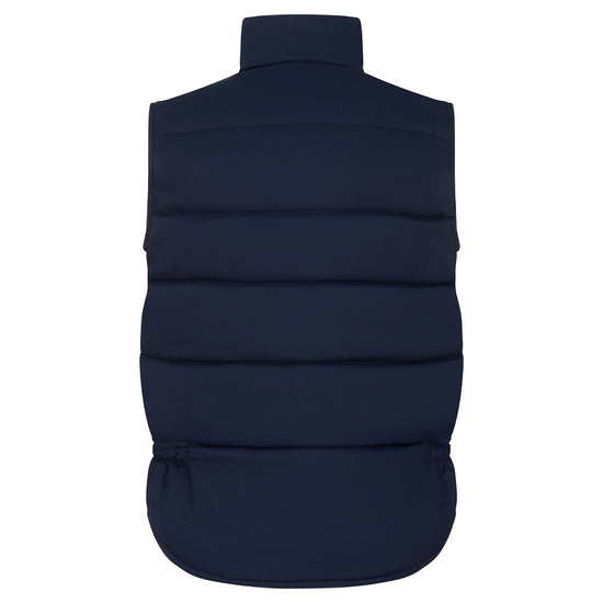 Back of Orn Workwear ORN Eider Bodywarmer in navy with elasticated sides.