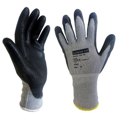 Grey and Black 500GB Cut resistant gloves, The gloves are cut level 5/B,The gloves are optimised for the construction industry.