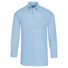 Orn Workwear ORN Classic Oxford Long Sleeve Shirt in sky blue with sky blue buttons, pocket on left chest and collar with sky blue buttons.