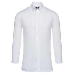 Orn Workwear ORN Classic Oxford Long Sleeve Shirt in white with white buttons, pocket on left chest and collar with white buttons.