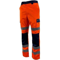 Kapton HV-516 poly cotton cargo trousers in orange and navy contrast. trousers have cargo pockets and kneepad pockets as well as back pockets.
