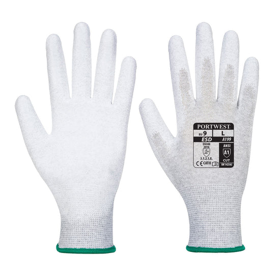 Grey ESD Antistatic glove with white PU palm coating