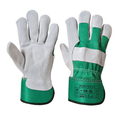 Green nd grey Premium Chrome rigger glove. Glove has grey palm and grey middle of back. With green wrist and back.