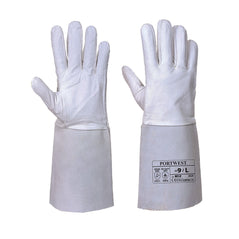 Grey premium portwest tig welding gauntlet pair. Gauntlet's have light grey hand area and darker grey cuff.
