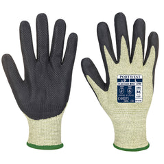 Green and black grip arc gloves with black palm.