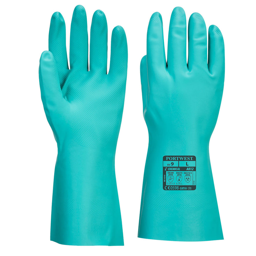 Green Portwest nitrosafe plus chemical gauntlet pair of gloves.