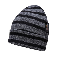 Grey and black Striped Insulated Knit Cap