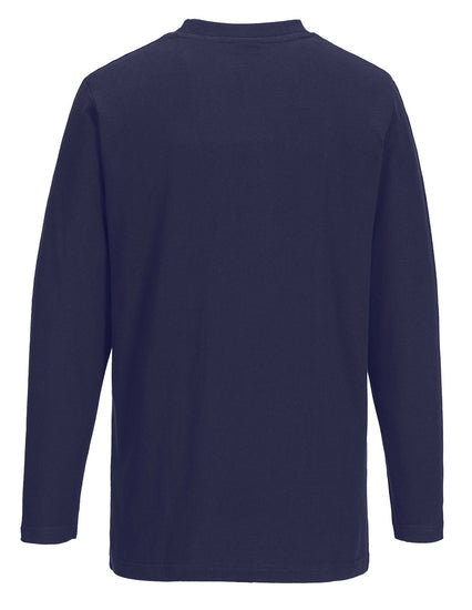Back of Portwest Long Sleeve T-Shirt in navy with long sleeves.