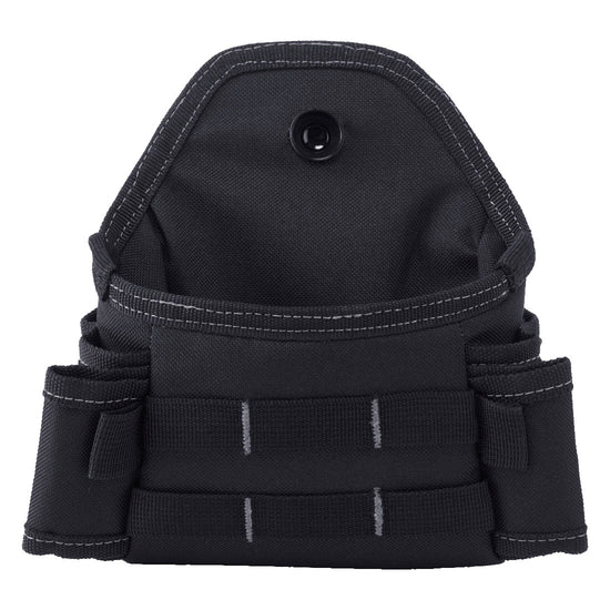 Portwest Modular Trouser Tape Pocket in black with multiple pockets on edge of one big pocket and clip on button.
