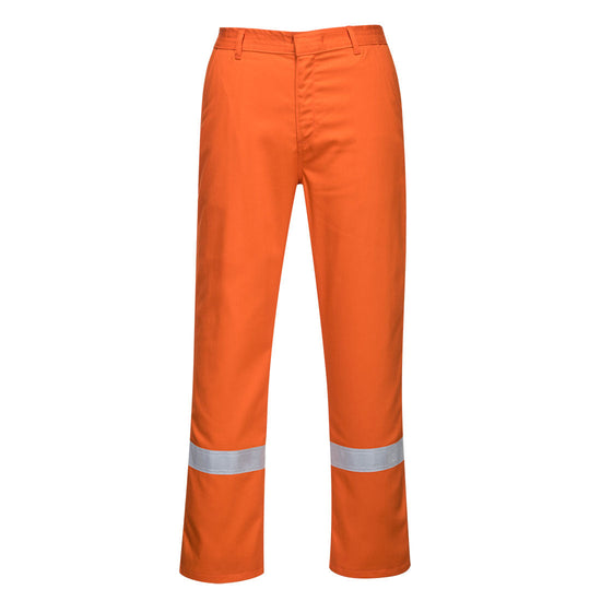Bizweld Iona Trouser in orange with ankle hi vis bands.	