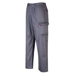 Grey bizweld fire retardant cargo trousers with belt loops and cargo style pockets.