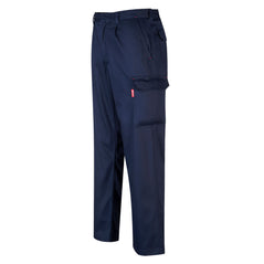 Navy bizweld fire retardant cargo trousers with belt loops and cargo style pockets.