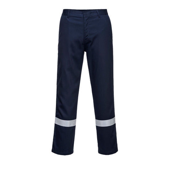 Bizweld Iona Trouser in navy with ankle hi vis bands.	