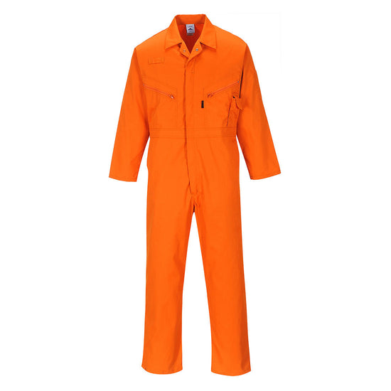 Orange liverpool zip coverall, Coverall has zip fasten and has zip fasten chest pockets. Coverall has pen loop on the chest.