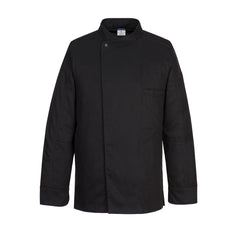 Black Surrey Chefs Jacket L/S with one button at the neck