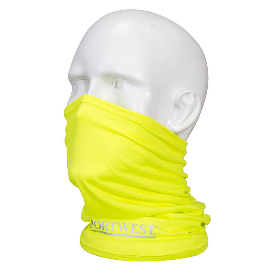 Yellow neck tube with Portwest branding.