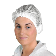 White disposable mob cap. ob caps have elasticated forehead area.