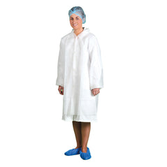 White disposable visitors coat.