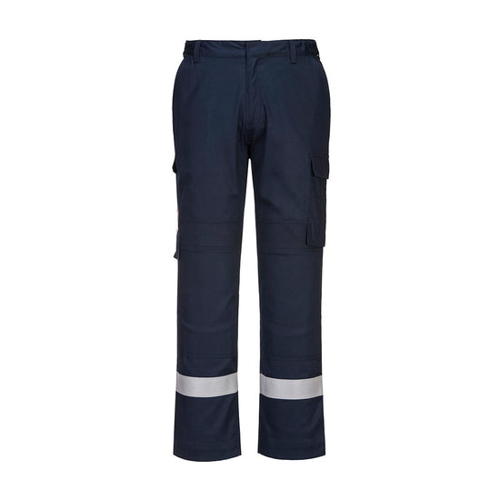 Navy Bizflame Plus Lightweight Stretch Panelled Trouser with belt loops and reflective strips on shins