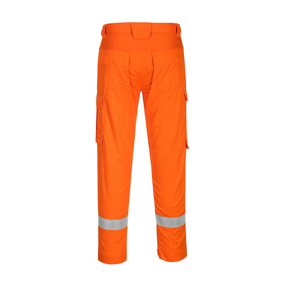 Orange Bizflame Plus Lightweight Stretch Panelled Trouser with belt loops and reflective strips on shins