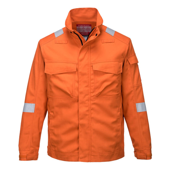 Orange Bizflame Ultra Jacket with hi-vis strips on the arms and shoulders.