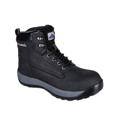Black Portwest Steelite Constructo Nubuck Boot. Boot has a black sole and grey sole upper. Protective toe and black laces.