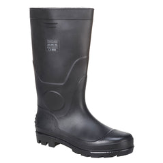 Black PVC safety wellington O4. Wellington has a protective toe and black sole.