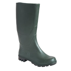 Green PVC safety wellington O4. Wellington has a protective toe and black sole.