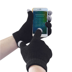 Portwest black knitted touchscreen winter glove. Glove has white touchscreen finger tips.