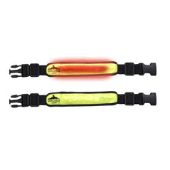 Illuminated flashing armband in black with yellow LED lights. Lights flash red.