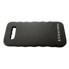 Black portwest kneeling pad, Pad has hand hole for ease of movement and white portwest branding.