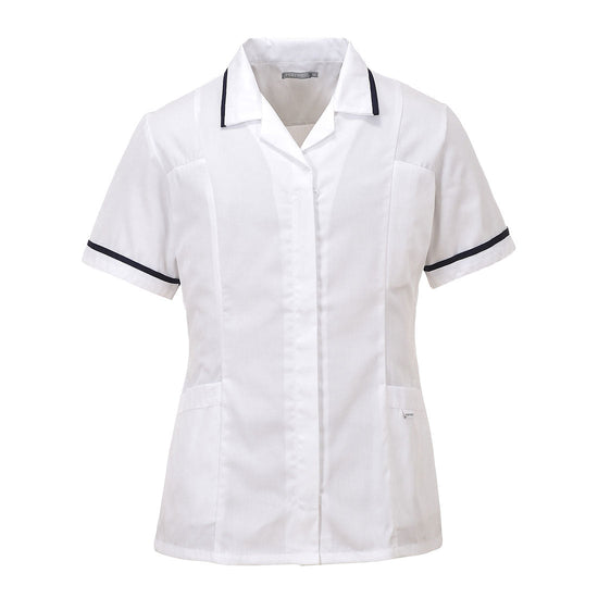 White classic healthcare tunic with white stripes.