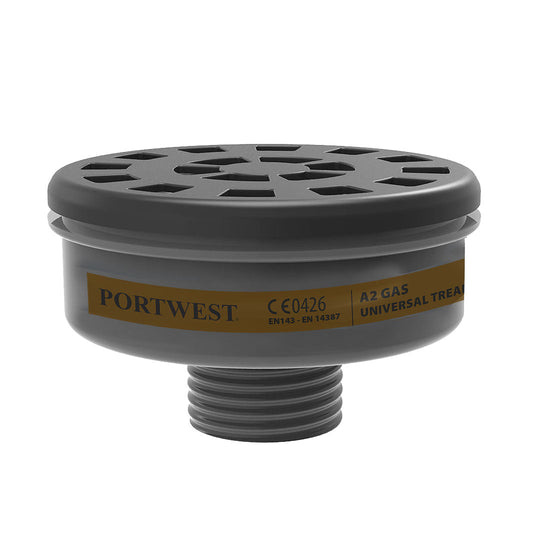 Grey facemark filter with a yellow label.