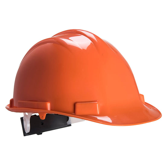 Orange expertise safety hard hat with wheel fasten.