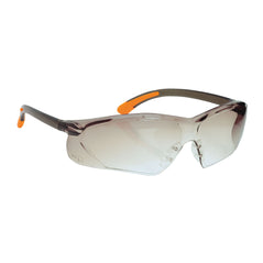 Smoke lens fossa spectacle with smoke frame and orange contrast on the frame arms.