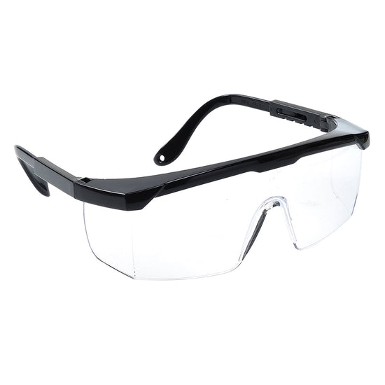clear safety glasses with black frame