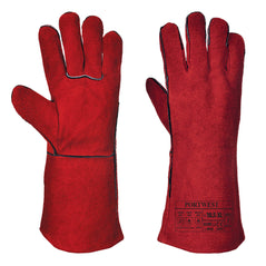 Red leather welders gauntlet.