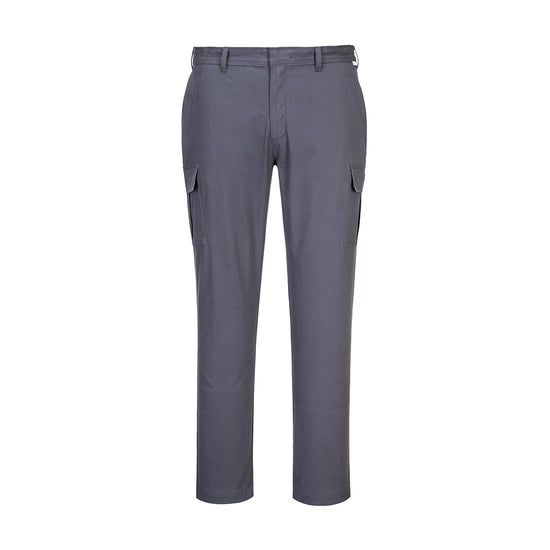 Charcoal Grey Stretch Slim Combat Trouser with side pockets lower combat pockets and belt loops.