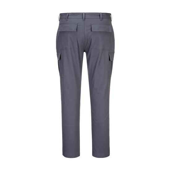 Charcoal Grey Stretch Slim Combat Trouser with side pockets lower combat pockets and belt loops.