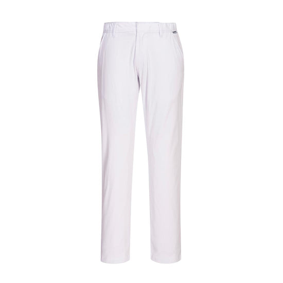 White Stretch Slim Chino Trouser with side pockets and belt loops.